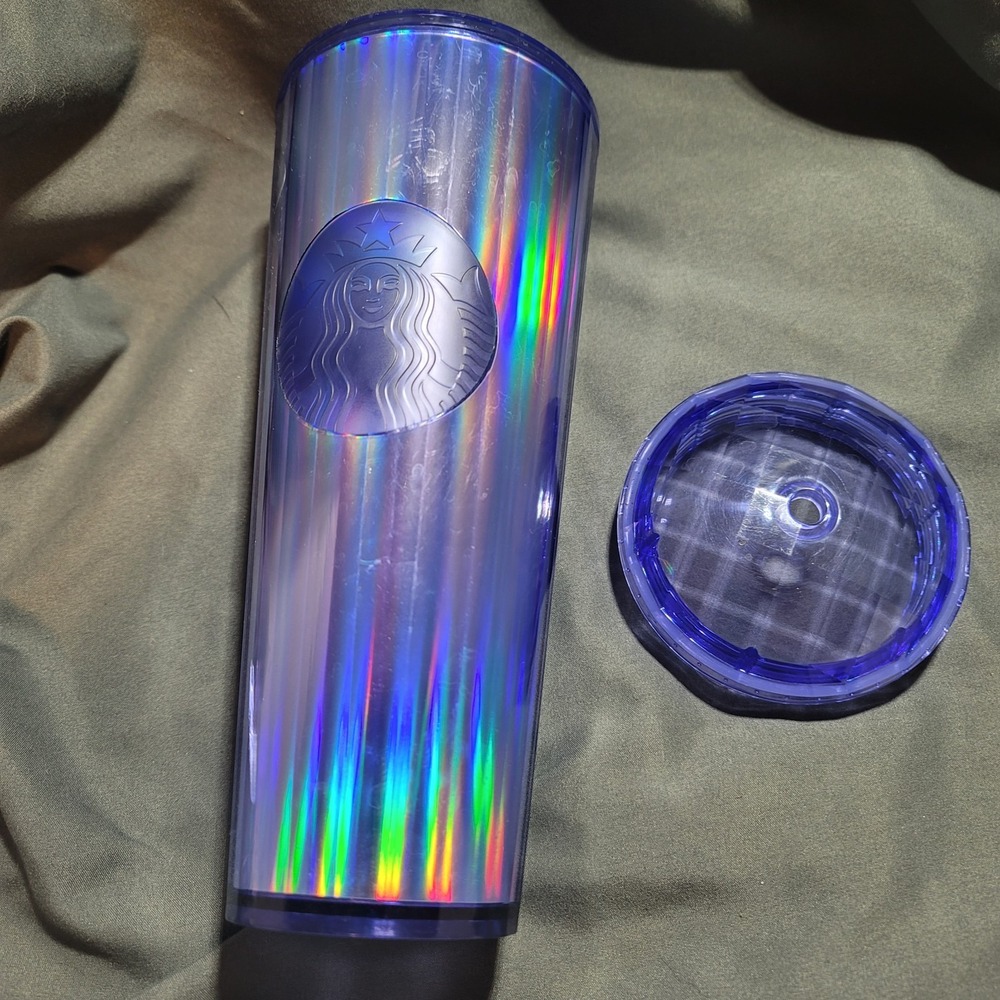 Starbucks‎  Cold Cup Tumbler Iridescent Blue Domed Studded 24oz Venti No Straw